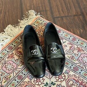 Black Patent Leather Logo Loafers - Women's Designer Style